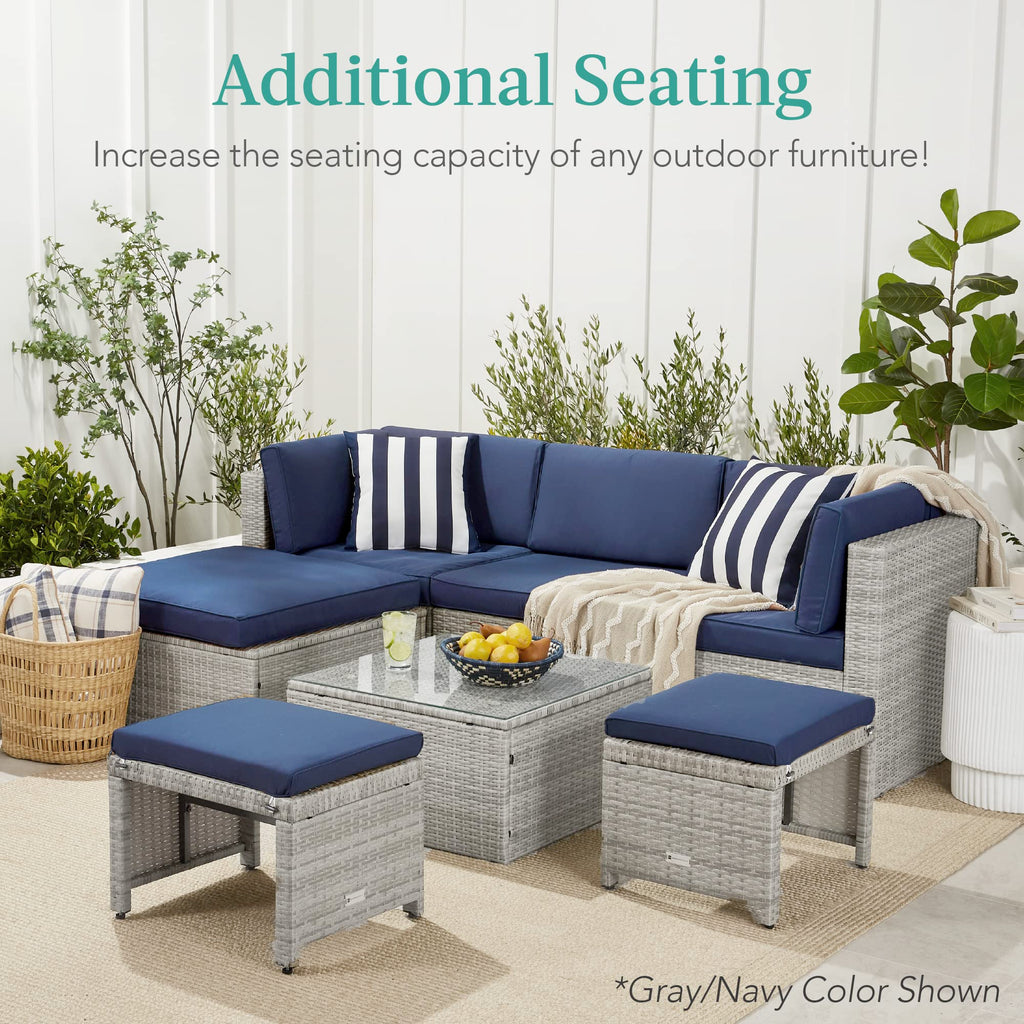 Set of 2 Wicker Ottomans with Removable Cushions A41777
