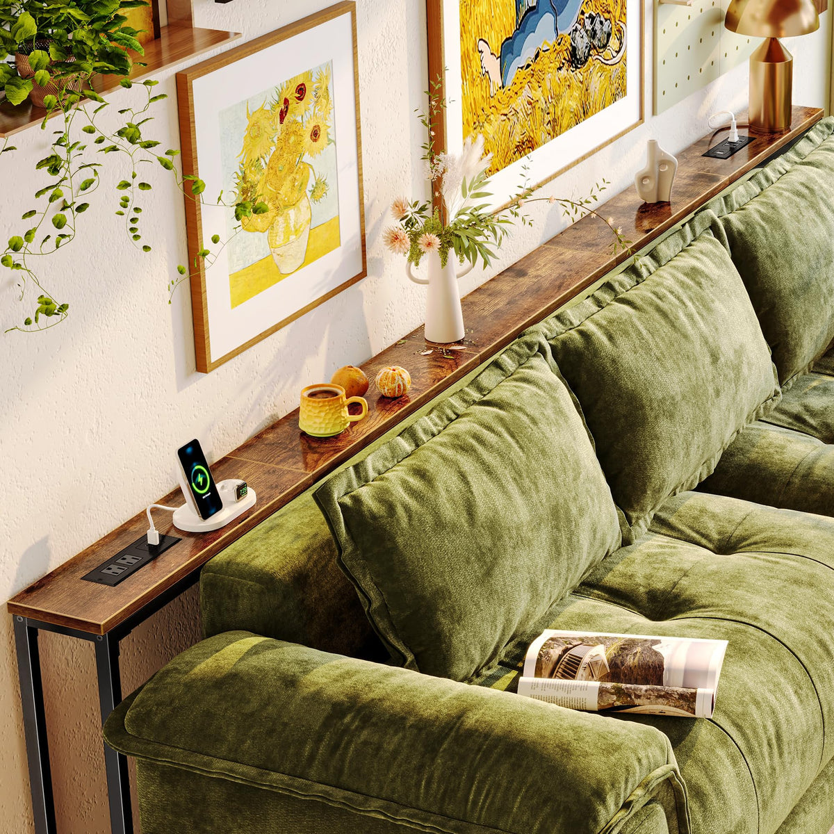 110.2 Inch Narrow Sofa Table with Power Outlets and USB-C Ports C633